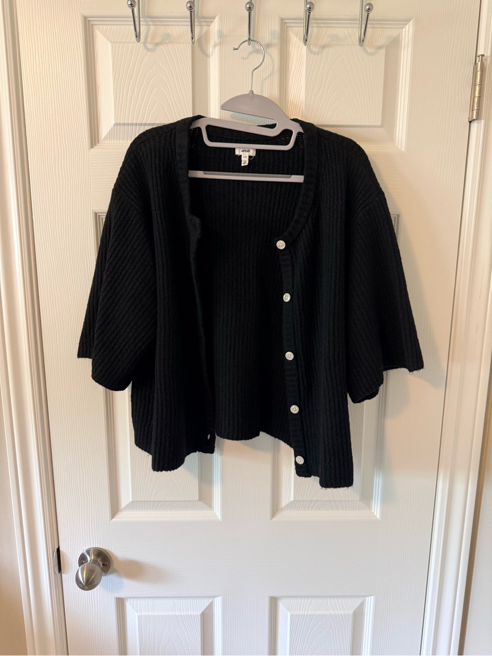 aerie Black Short-Sleeve Button-Front Cardigan